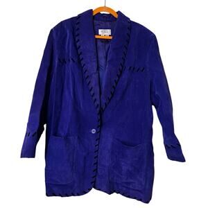 Vintage Audrey Jones Deep Royal Blue with Black Stitch Leather Suede Jacket